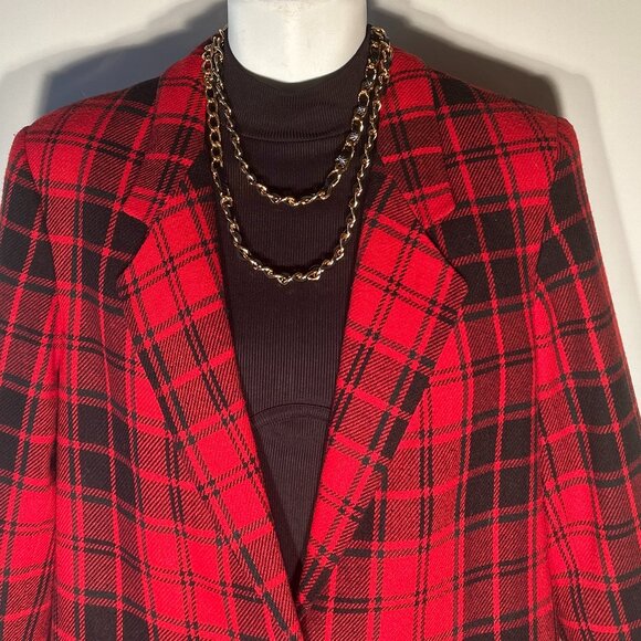 Norton McNaughton Vintage SZ 12 Red & Black Plaid Wool Blazer Academia Timeless - Picture 3 of 8